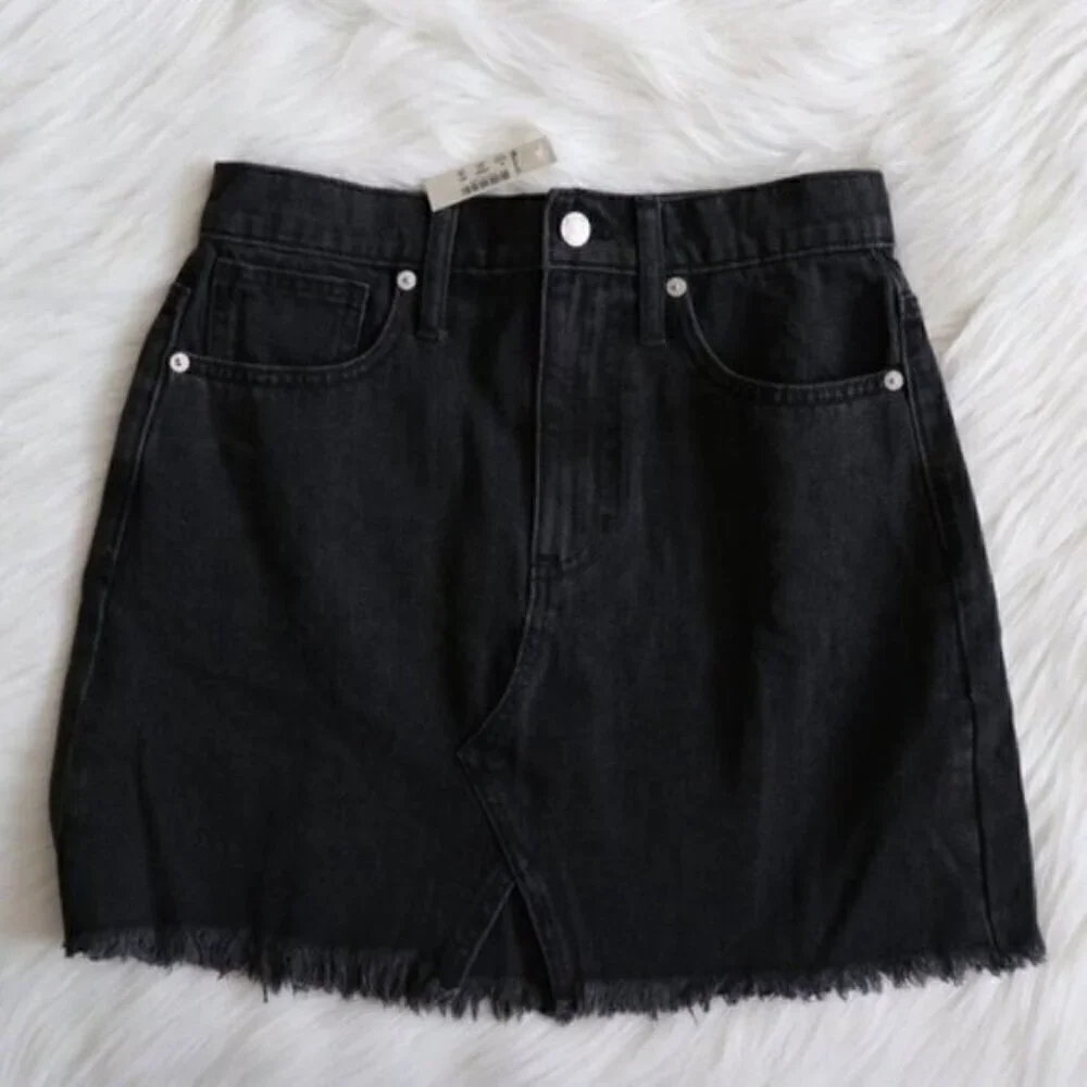 NWT Madewell Black Jean Mini Skirt Size 26 High Rise A Line